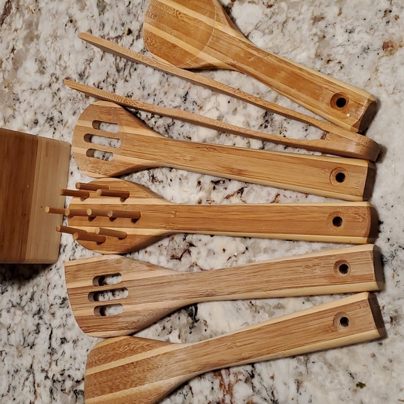 Solid bamboo set. Holder with 6 cooking utensils - Picture 3 of 9